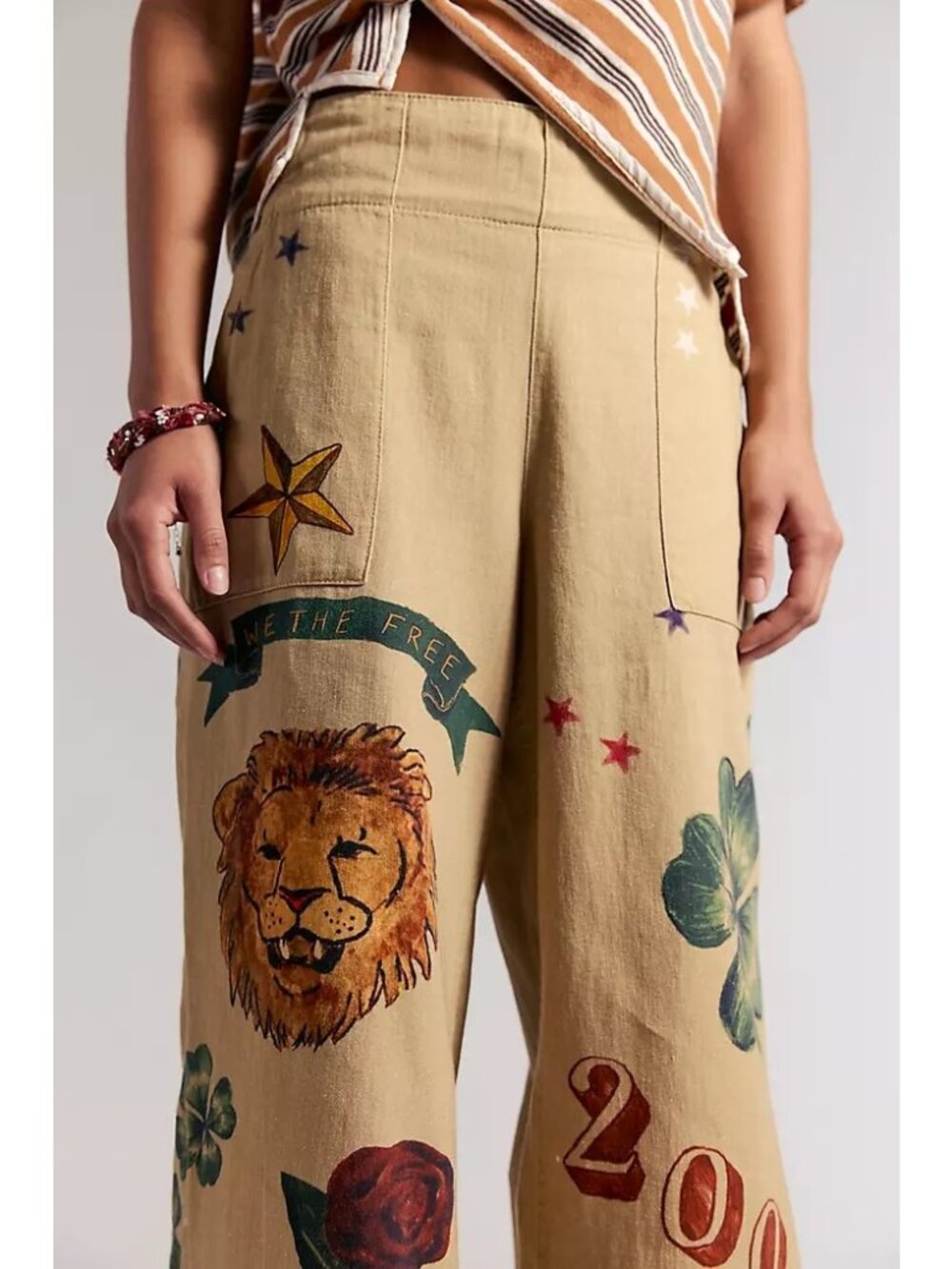 Free People We The Free Breezy Printed Pull On Pants Lion Wide Leg Y2K Womens S